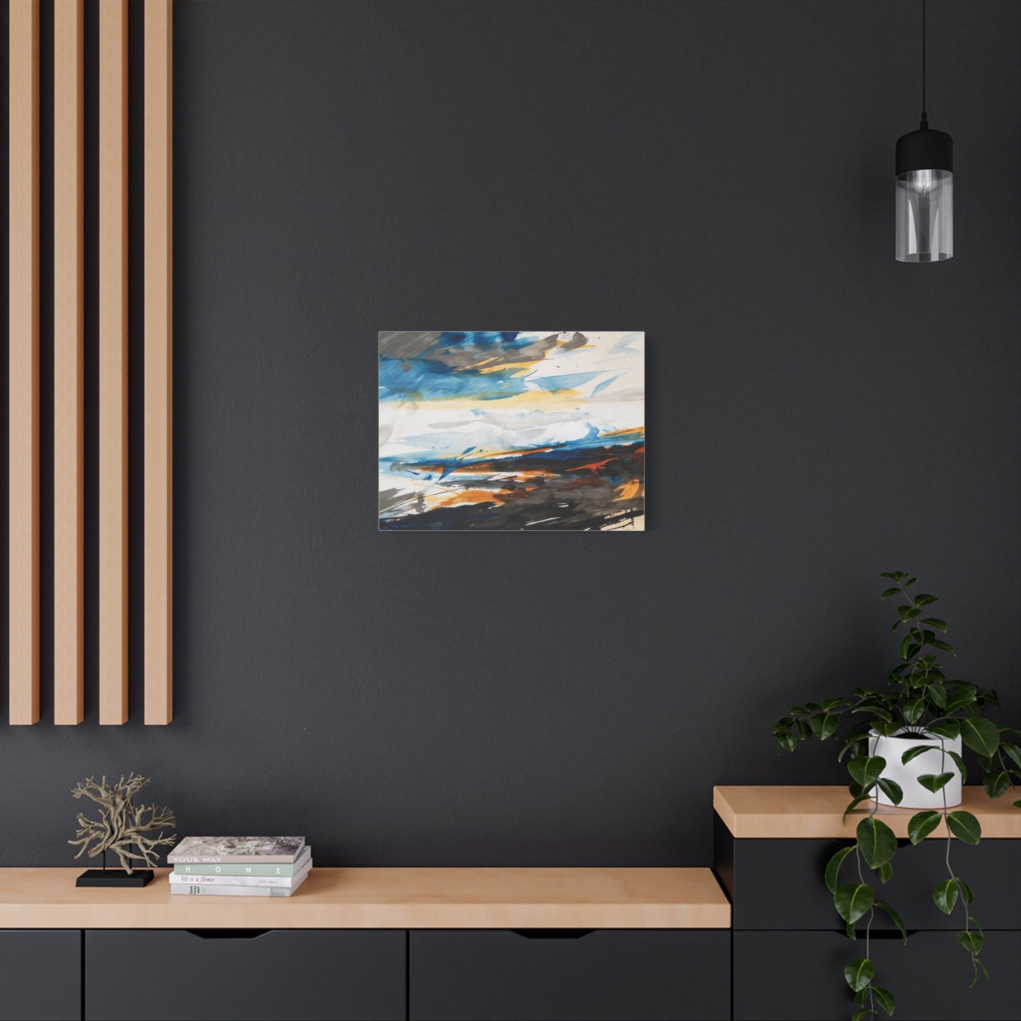 Abstract Oceanic Canvas Print — Blue & Amber Stretched Wall Art
