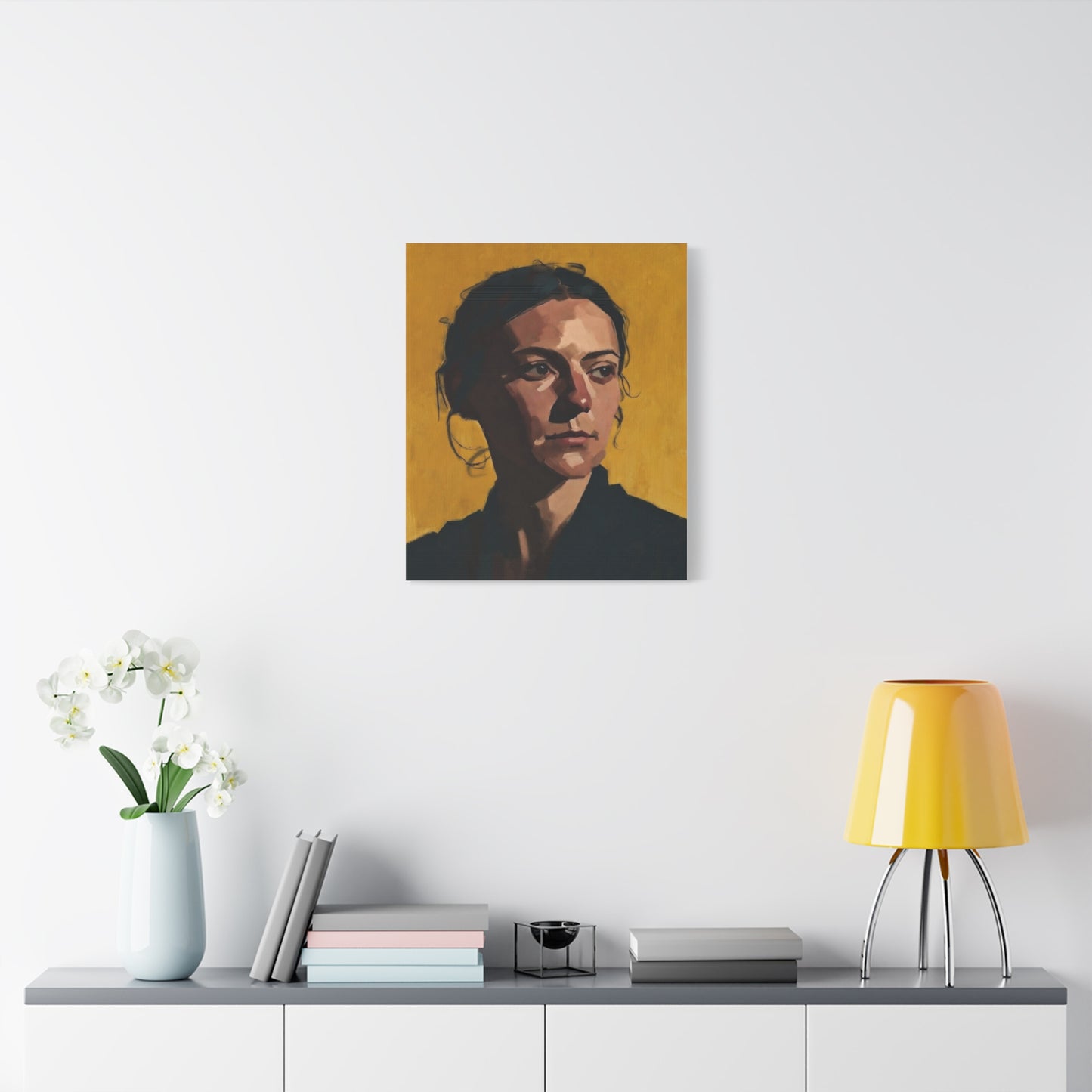 Portrait Painting Canvas Print — Moody Golden Female Portrait on Matte Stretched Canvas