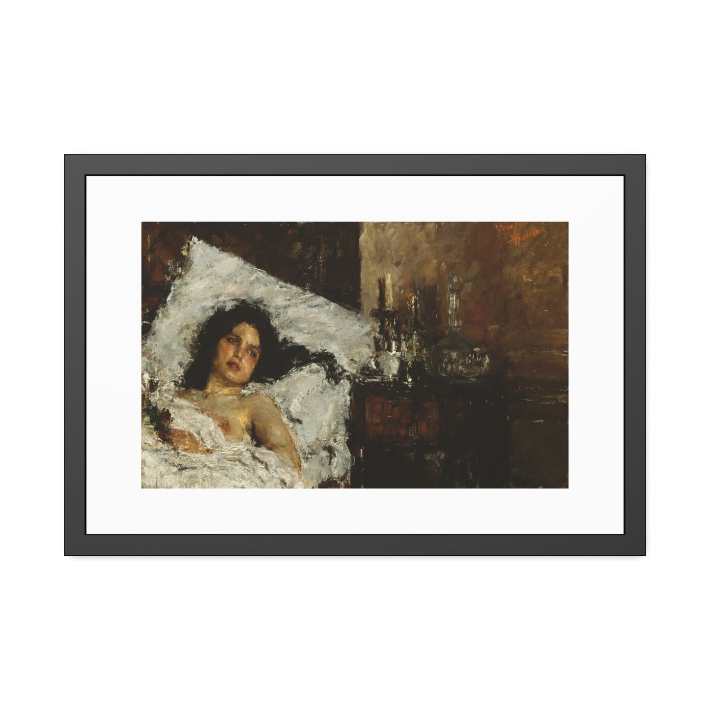 Resting by Antonio Mancini  Framed Poster Wall Art Print