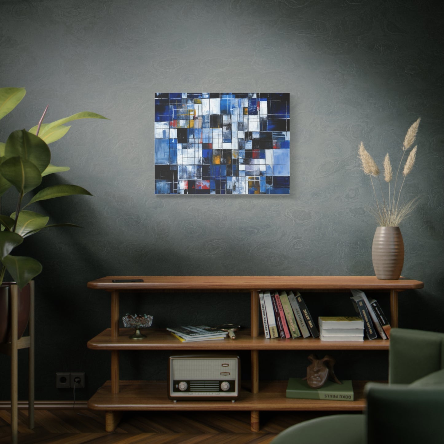 Abstract Blue Grid Matte Stretched Canvas Wall Art (1.25")