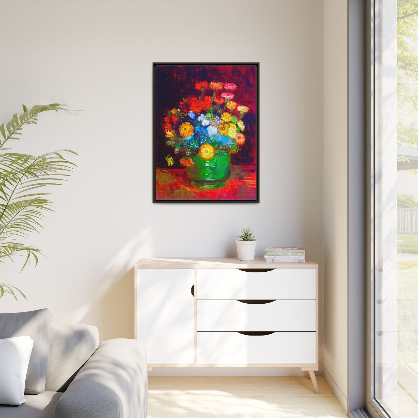 Framed Floral Canvas Print — Colorful Bouquet Wall Art