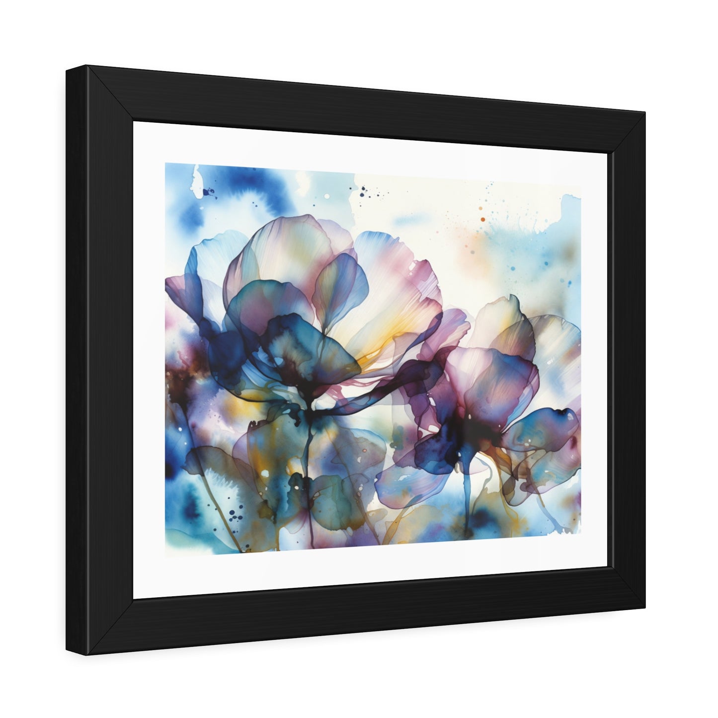 Abstract Blue Floral Framed Poster — Watercolor Flower Art Print