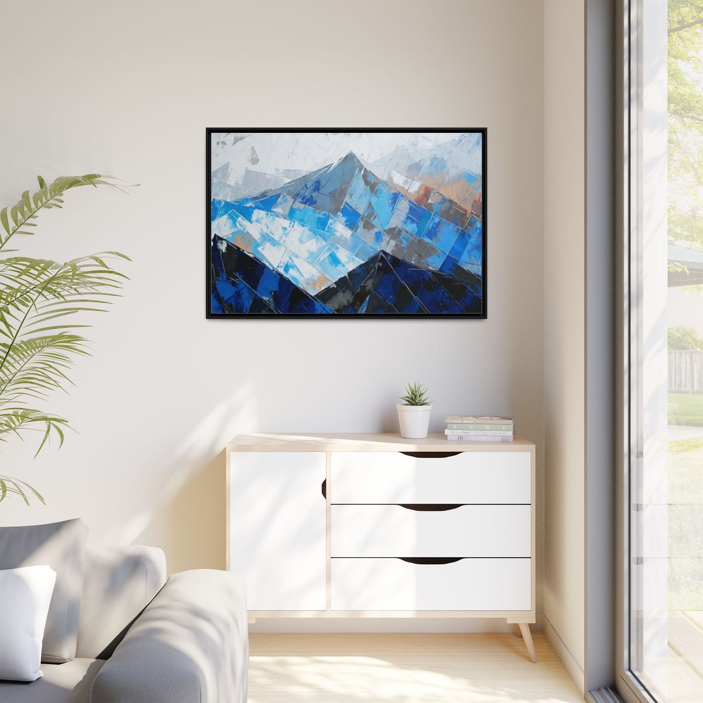 Framed Matte Canvas Blue Mountain Abstract Wall Art