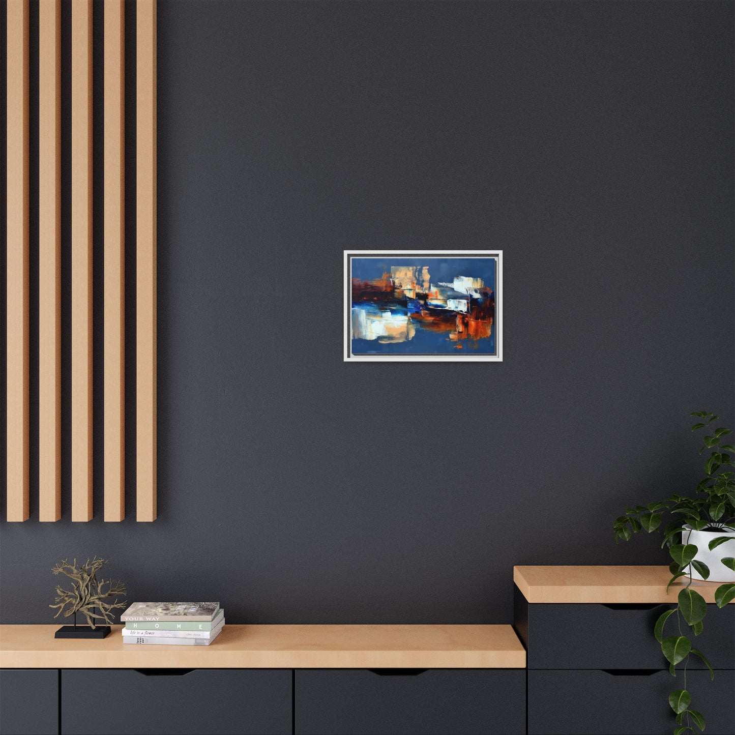 Abstract Blue & Rust Framed Canvas Art — Modern Matte Wall Painting