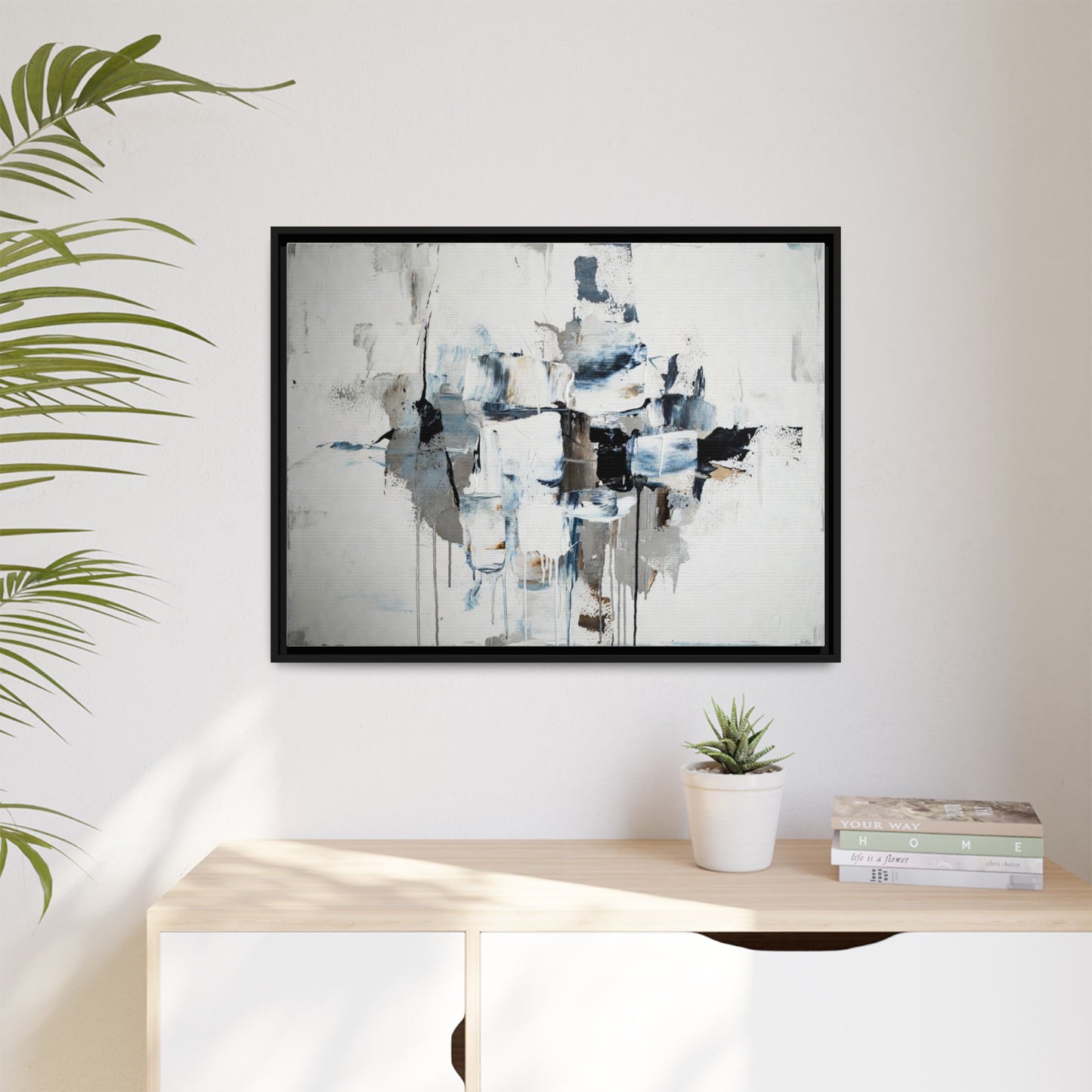 Framed Abstract Canvas Art — Blue Neutral Modern Wall Print