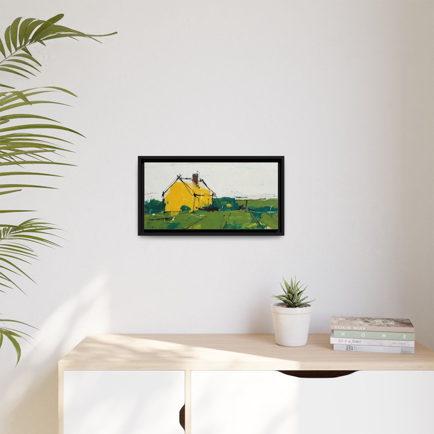 Yellow Cottage Landscape Framed Canvas Print