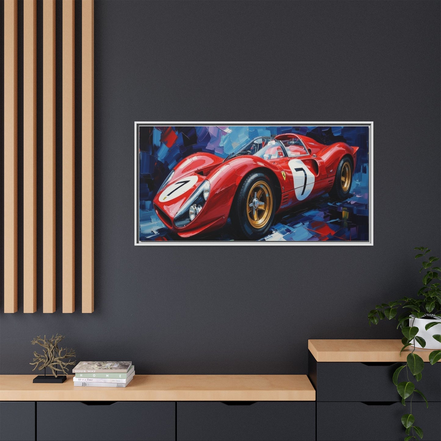 Vintage Ferrari Red Racecar Matte Canvas Framed Wall Art