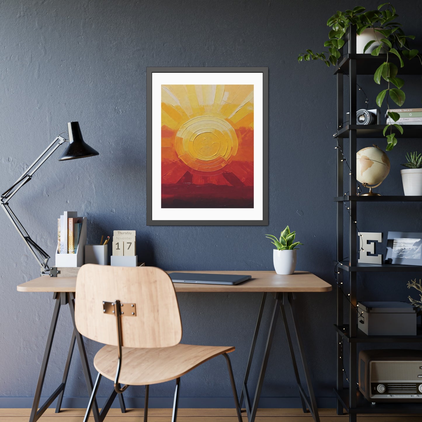 Sunburst Abstract Framed Art Print — Warm Sunrise Poster