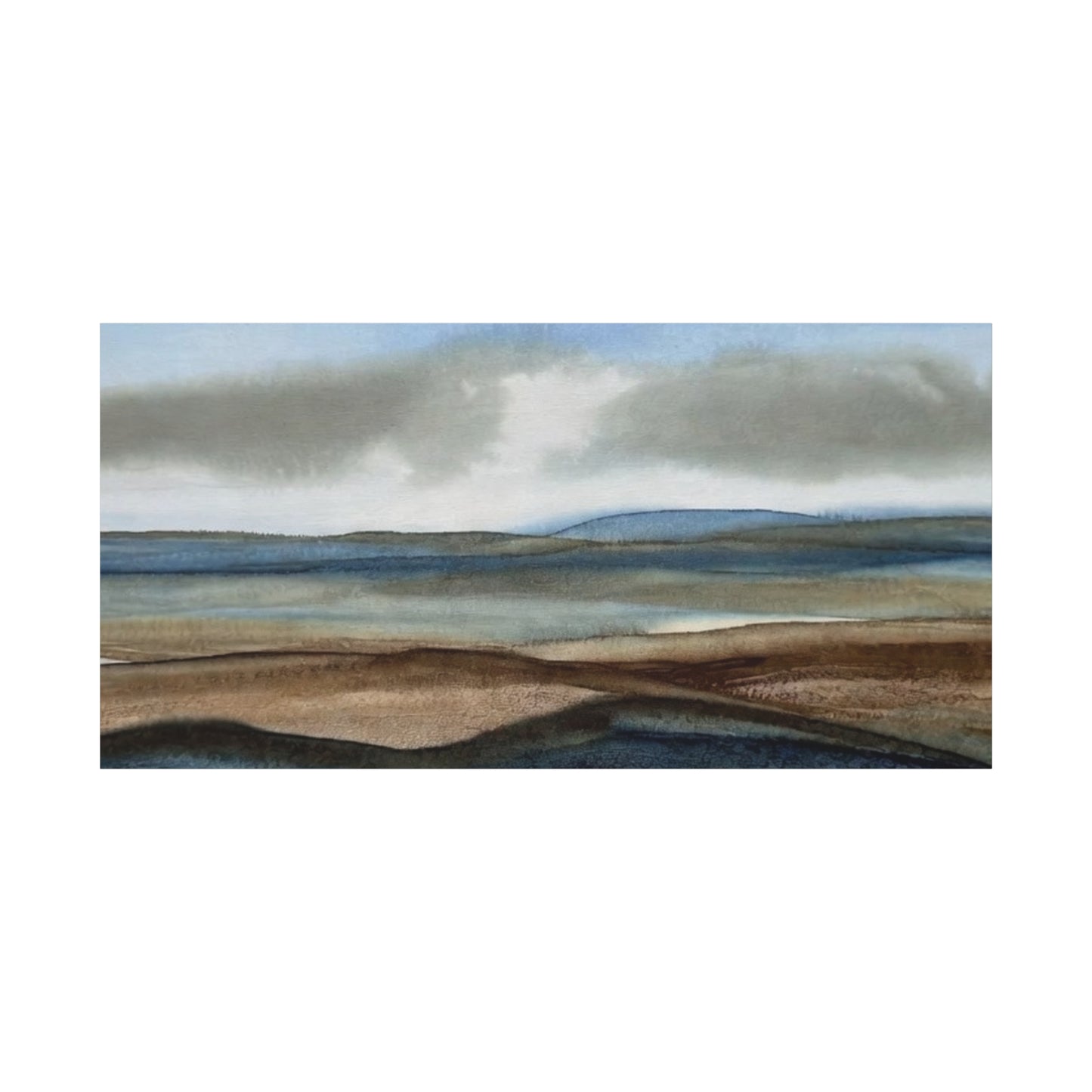 Coastal Mist Matte Canvas Print — Serene Blue-Brown Landscape Wall Art