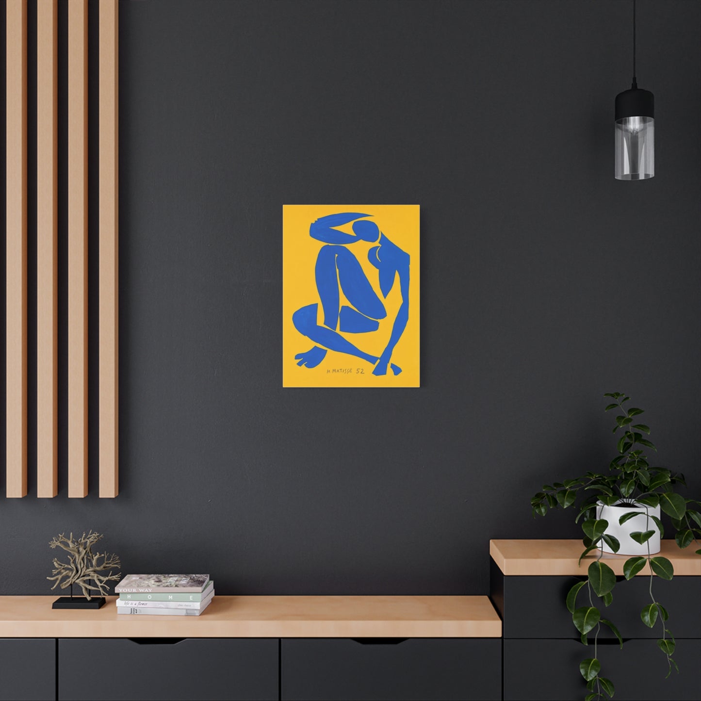 Blue Matisse Nude Silhouette Matte Canvas Print — Modern Yellow Wall Art