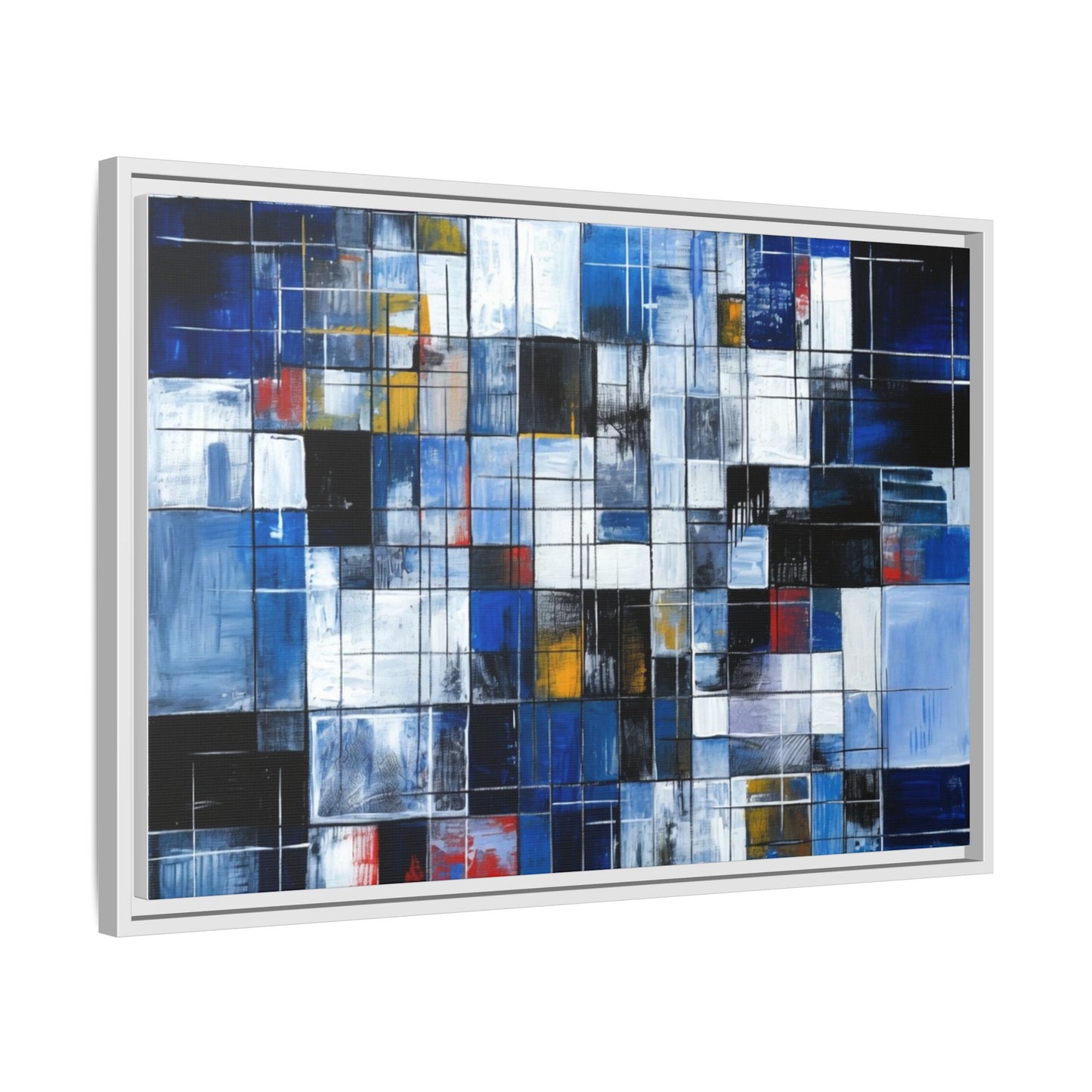 Abstract Blue Grid Matte Canvas Framed Art Print