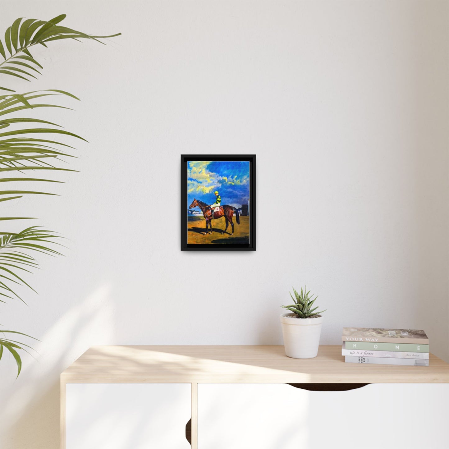 Framed Matte Canvas — Jockey on Racehorse Vintage Equestrian Wall Art