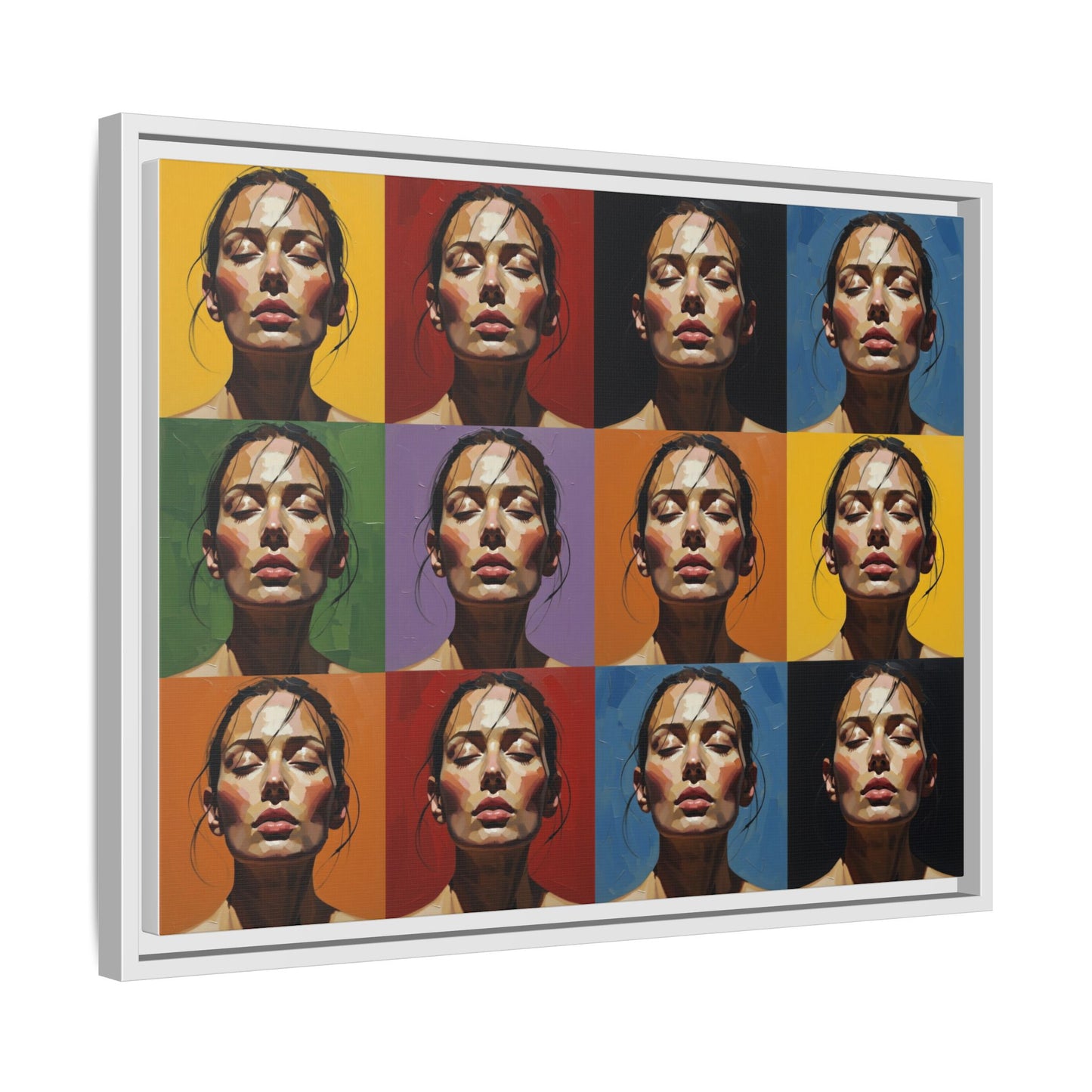 Pop Art Portrait Matte Canvas Print — Framed Multi-Color Grid