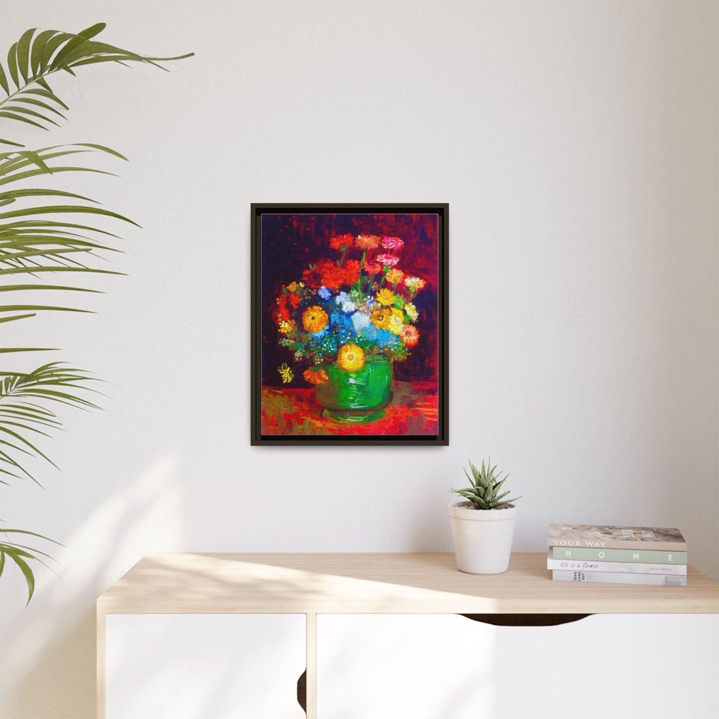 Framed Floral Canvas Print — Colorful Bouquet Wall Art