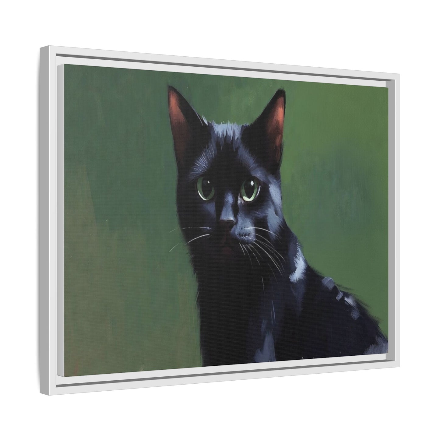 Framed Black Cat Portrait Canvas — Matte Multi-Color Wall Art