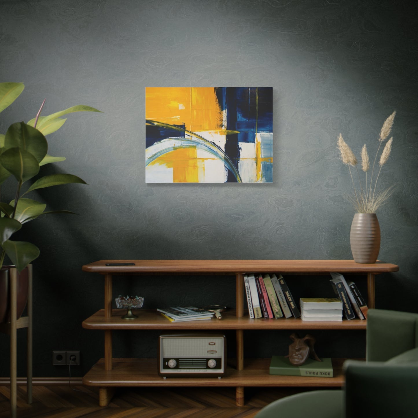 Abstract Blue & Yellow Arc Matte Canvas Wall Art - Stretched 1.25"