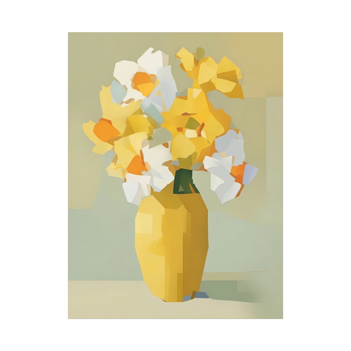 Yellow Vase Floral Canvas Print — Modern Abstract Daffodil Wall Art