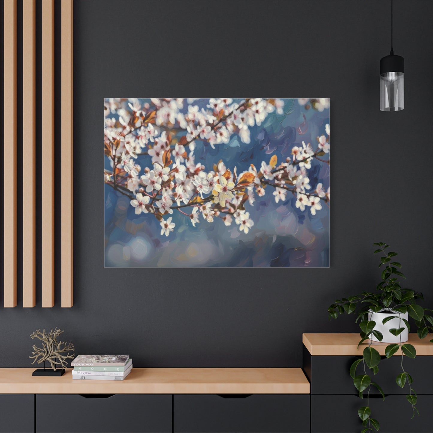 Cherry Blossom Branch Matte Canvas Wall Art — Spring Floral Print
