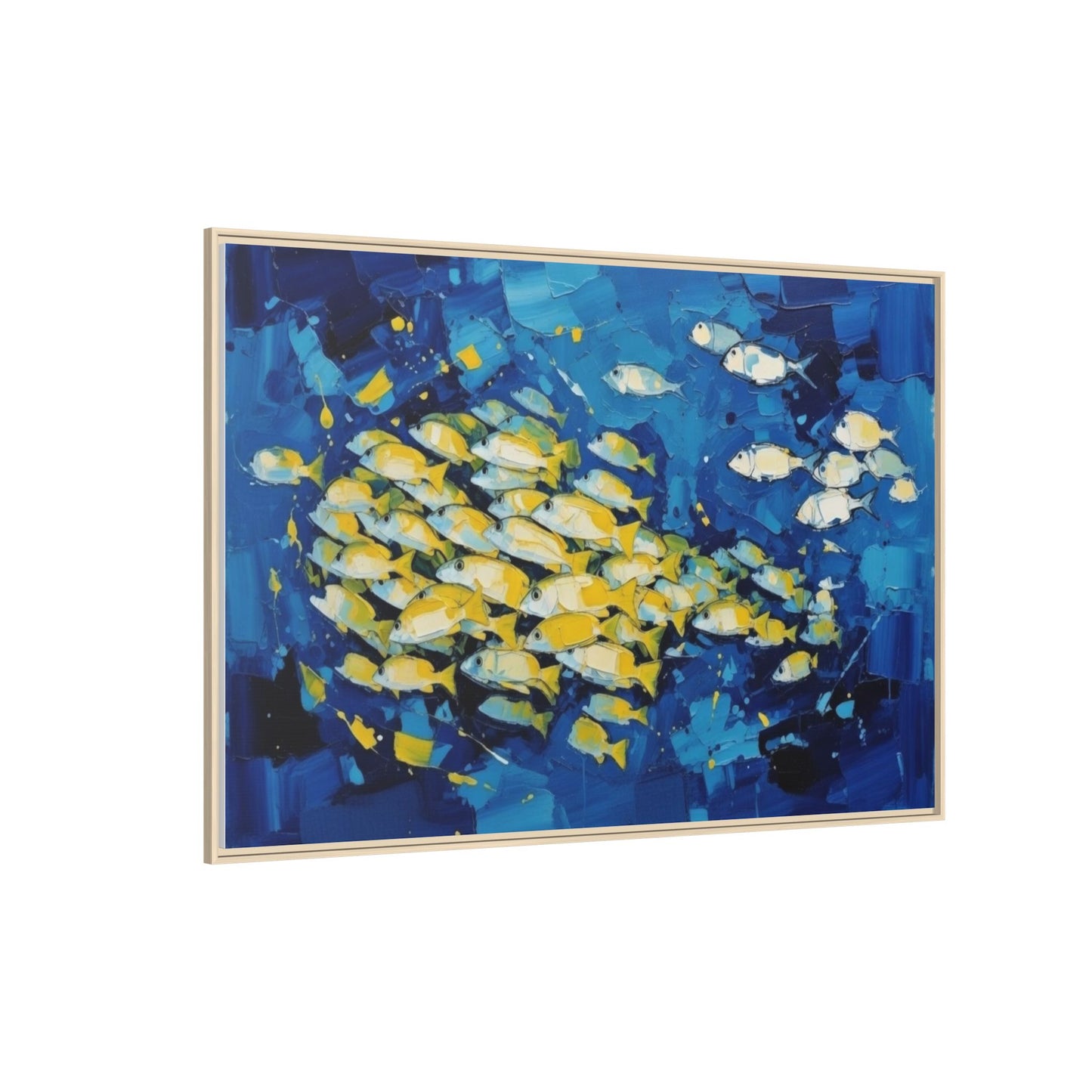 Framed Matte Canvas: Blue School of Fish Wall Art