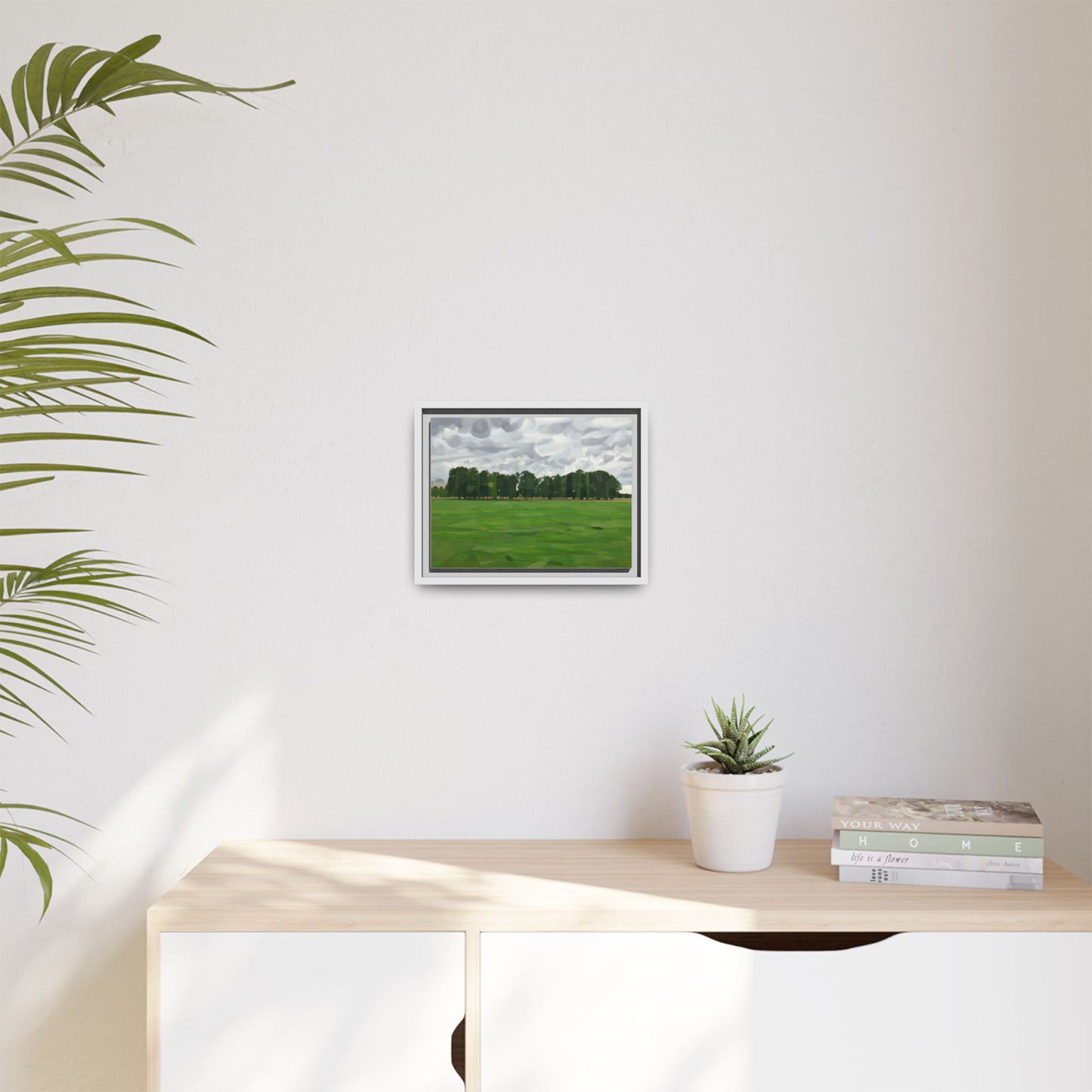 Framed Matte Canvas Print — Minimalist Green Landscape Art