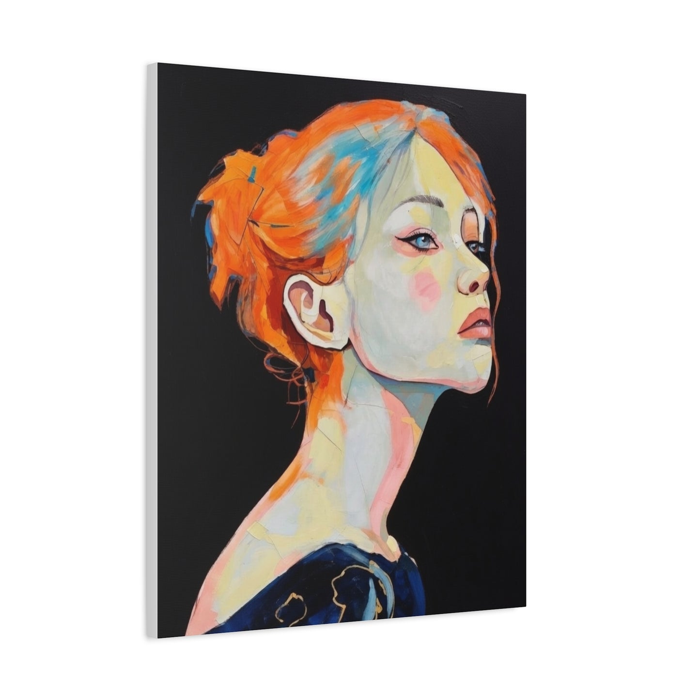 Contemplative Portrait Matte Canvas Wall Art — Colorful Female Profile Painting
