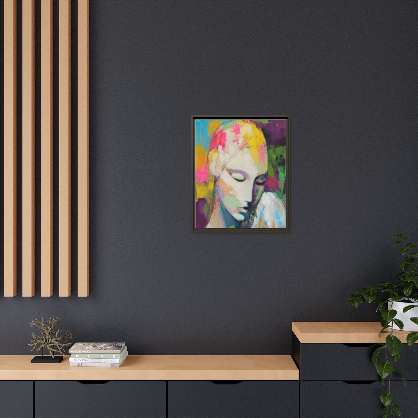 Framed Matte Canvas Art - Colorful Abstract Portrait