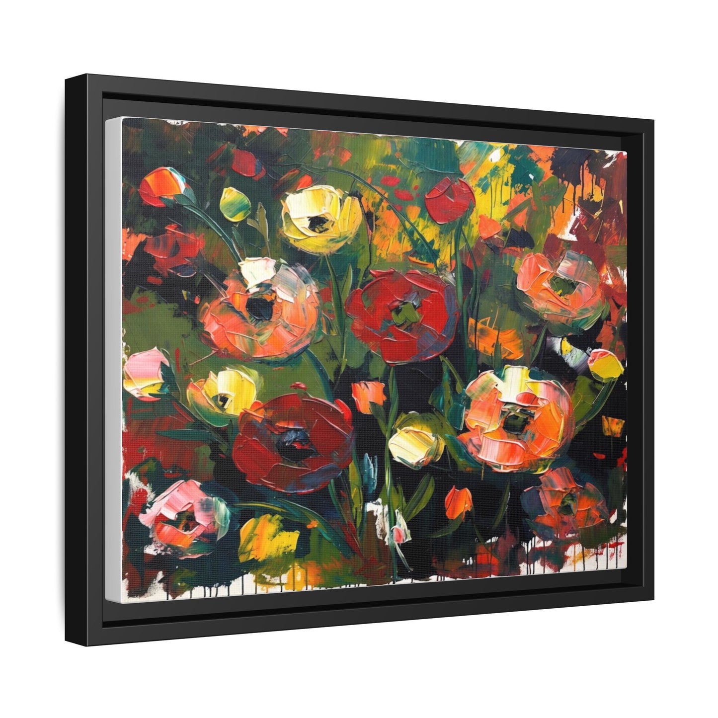Framed Floral Canvas Print — Vibrant Abstract Poppies Wall Art