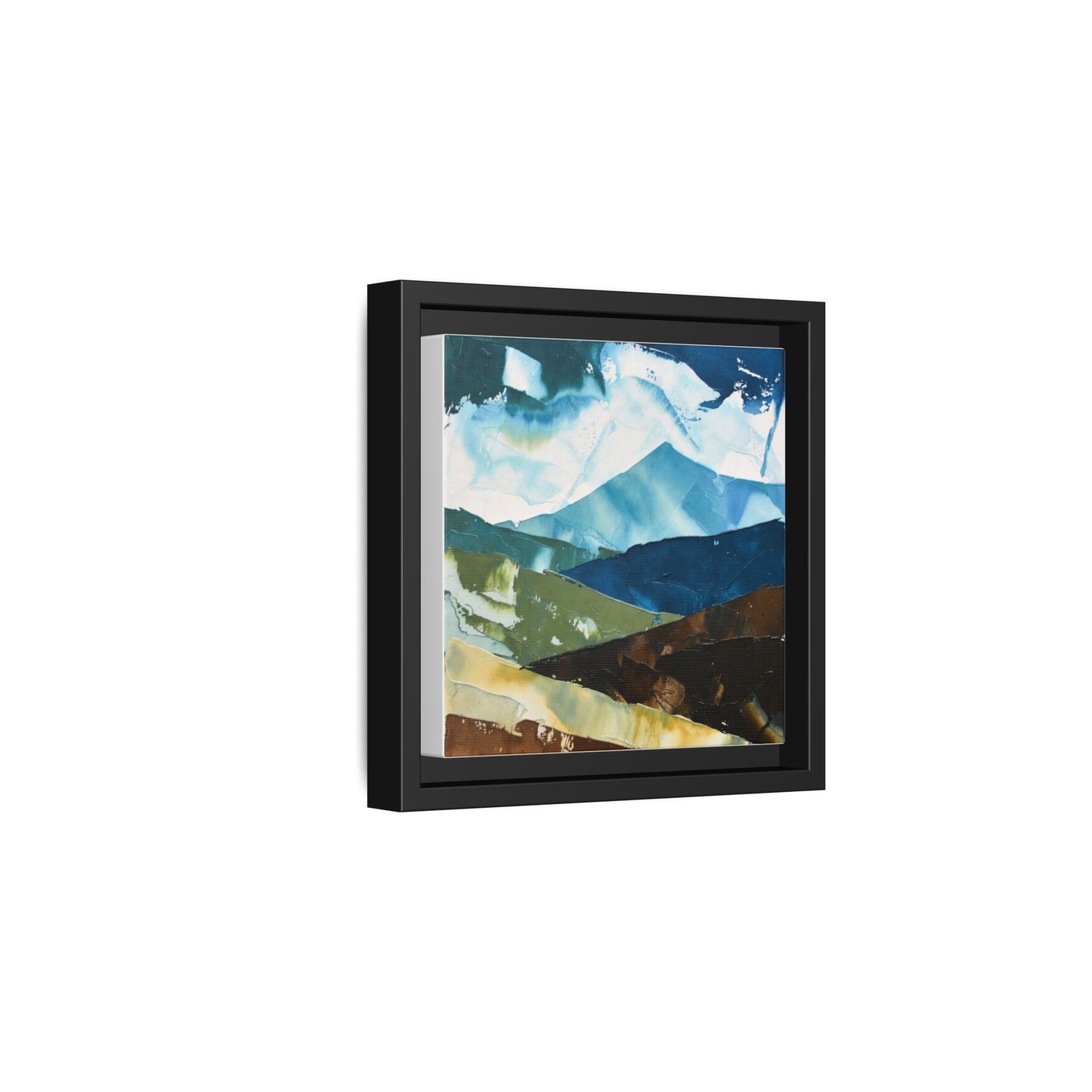 Framed Abstract Mountain Canvas Art — Blue & Earthtone Landscape Print
