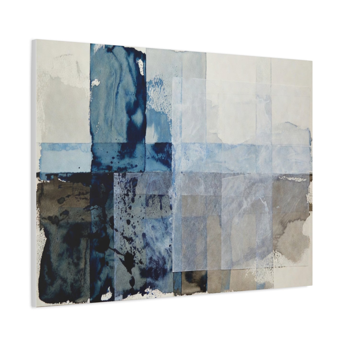 Abstract Blue Geometric Canvas Art — Stretched Matte Wall Decor