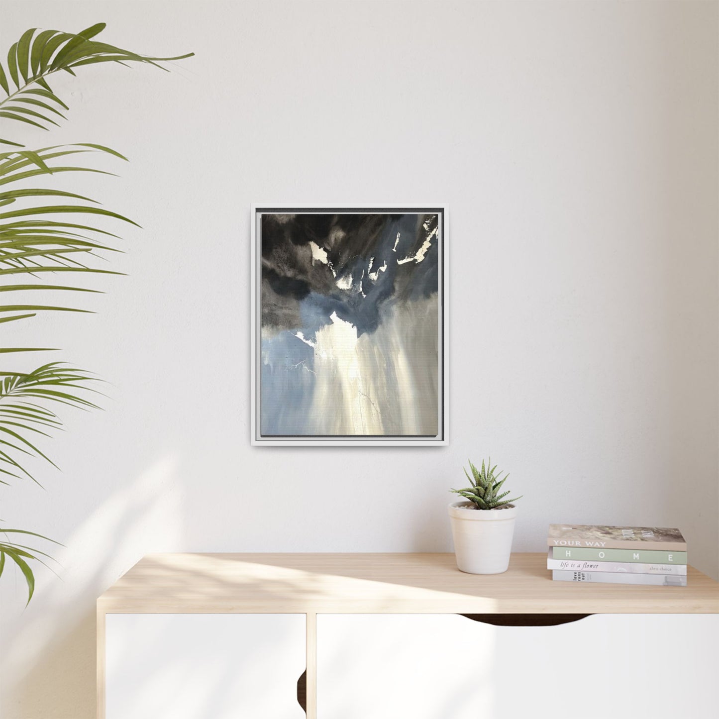 Framed Matte Canvas Art — Moody Abstract Sky Painting