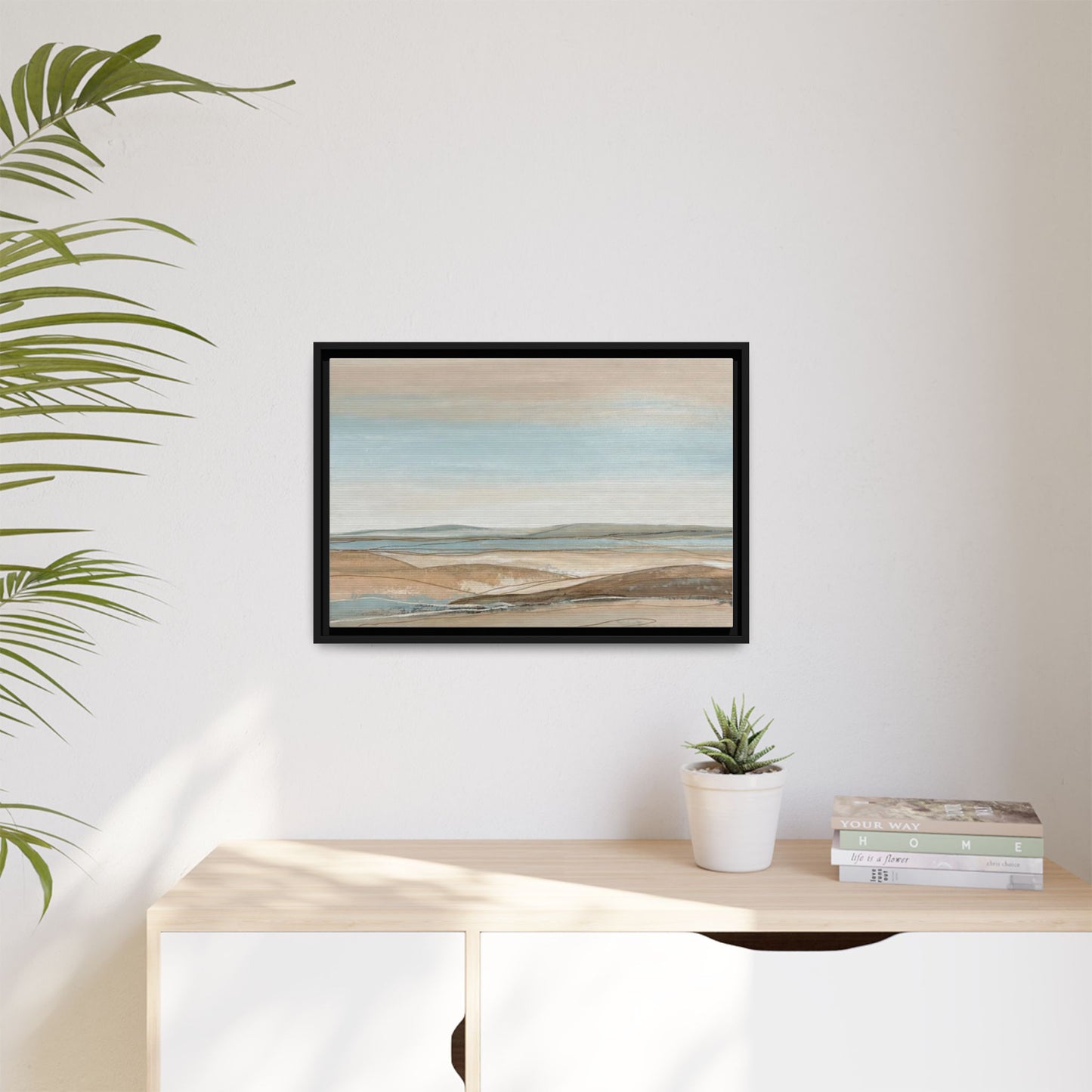 Framed Abstract Landscape Matte Canvas — Serene Coastal Horizon Wall Art