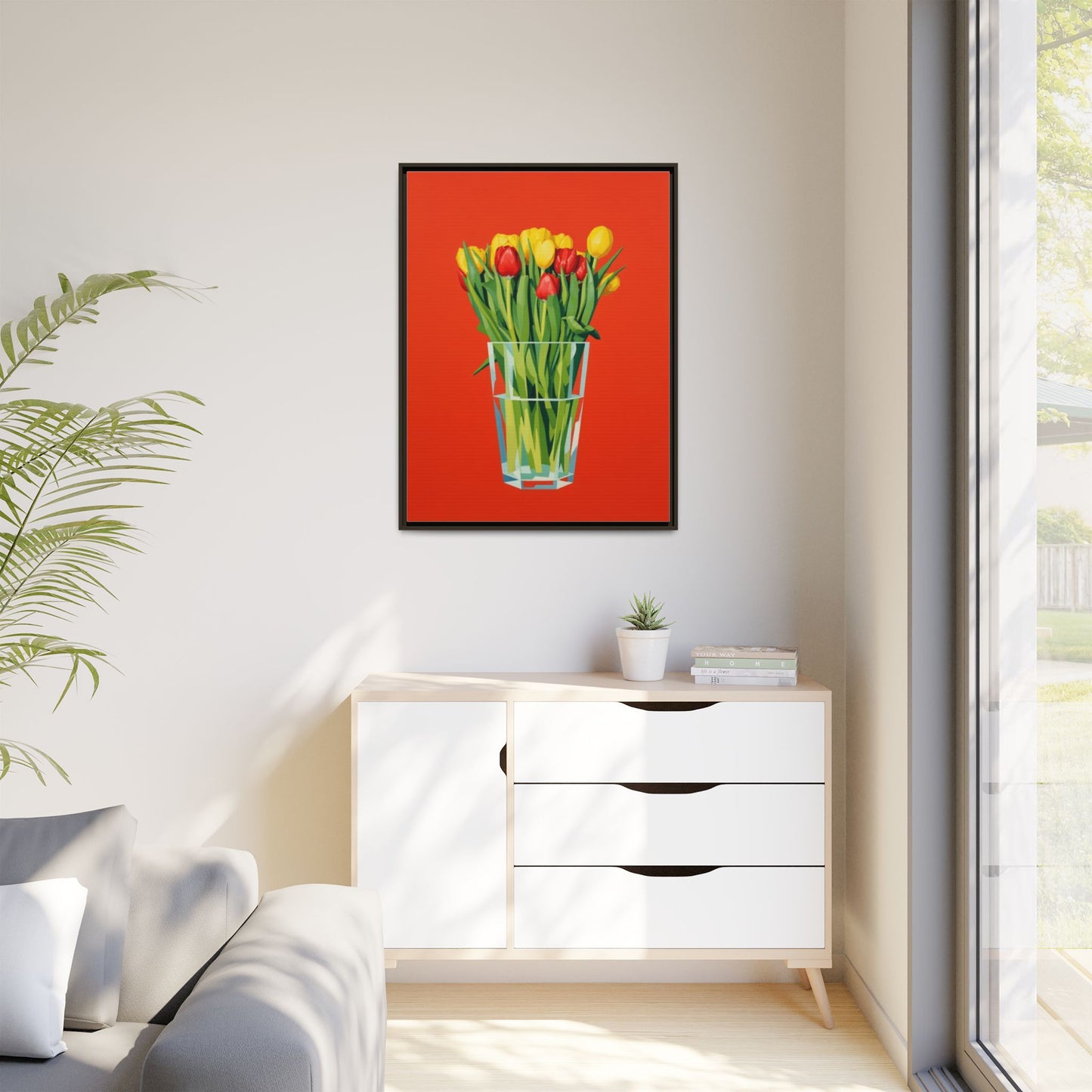 Framed Tulip Bouquet Matte Canvas Art — Vibrant Red Floral Wall Print
