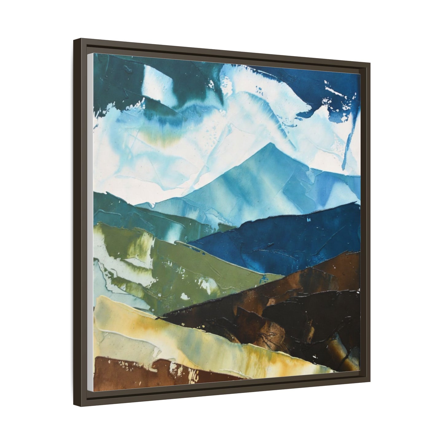 Framed Abstract Mountain Canvas Art — Blue & Earthtone Landscape Print