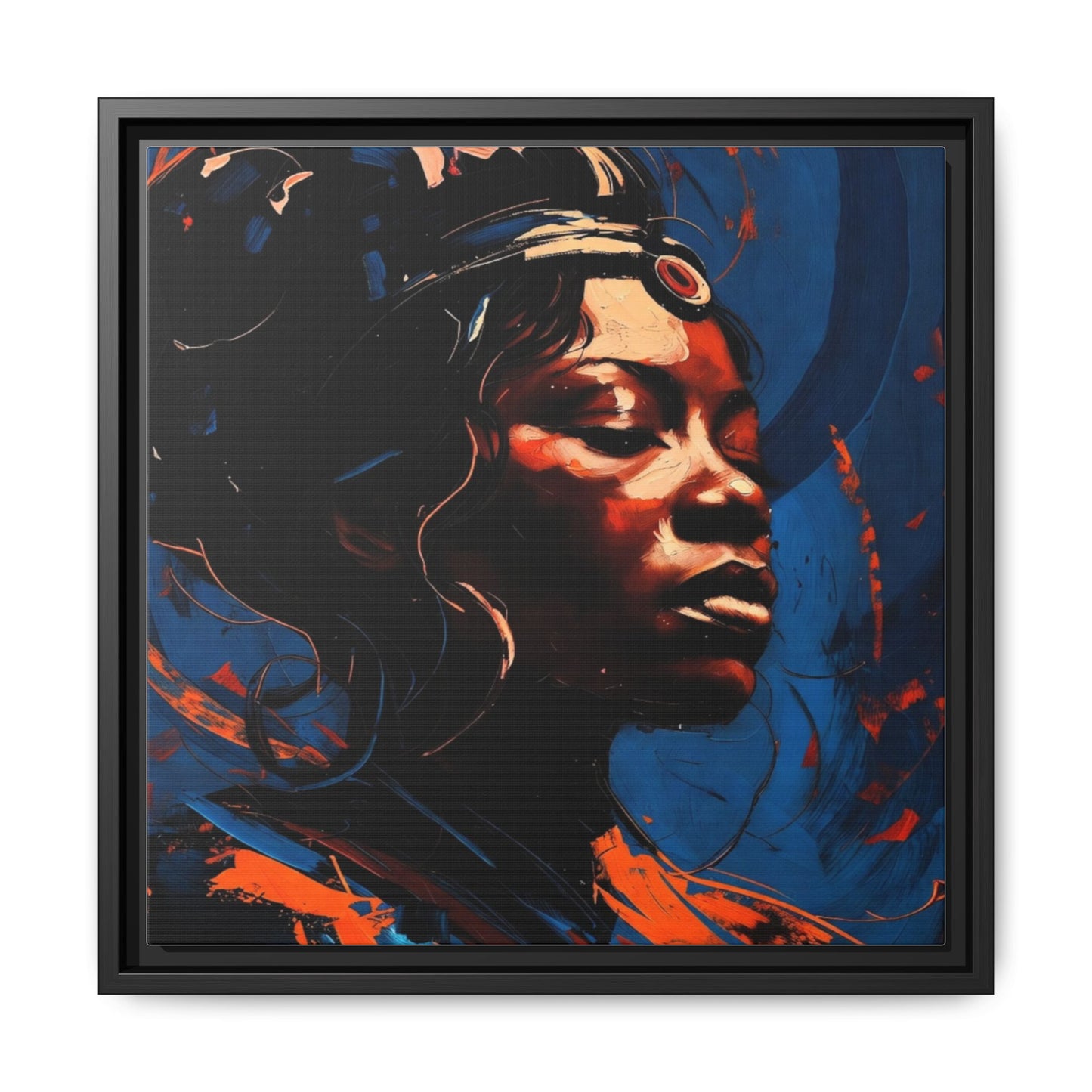Framed Matte Canvas Art - Vibrant Portrait of a Black Woman (Multi-Color)