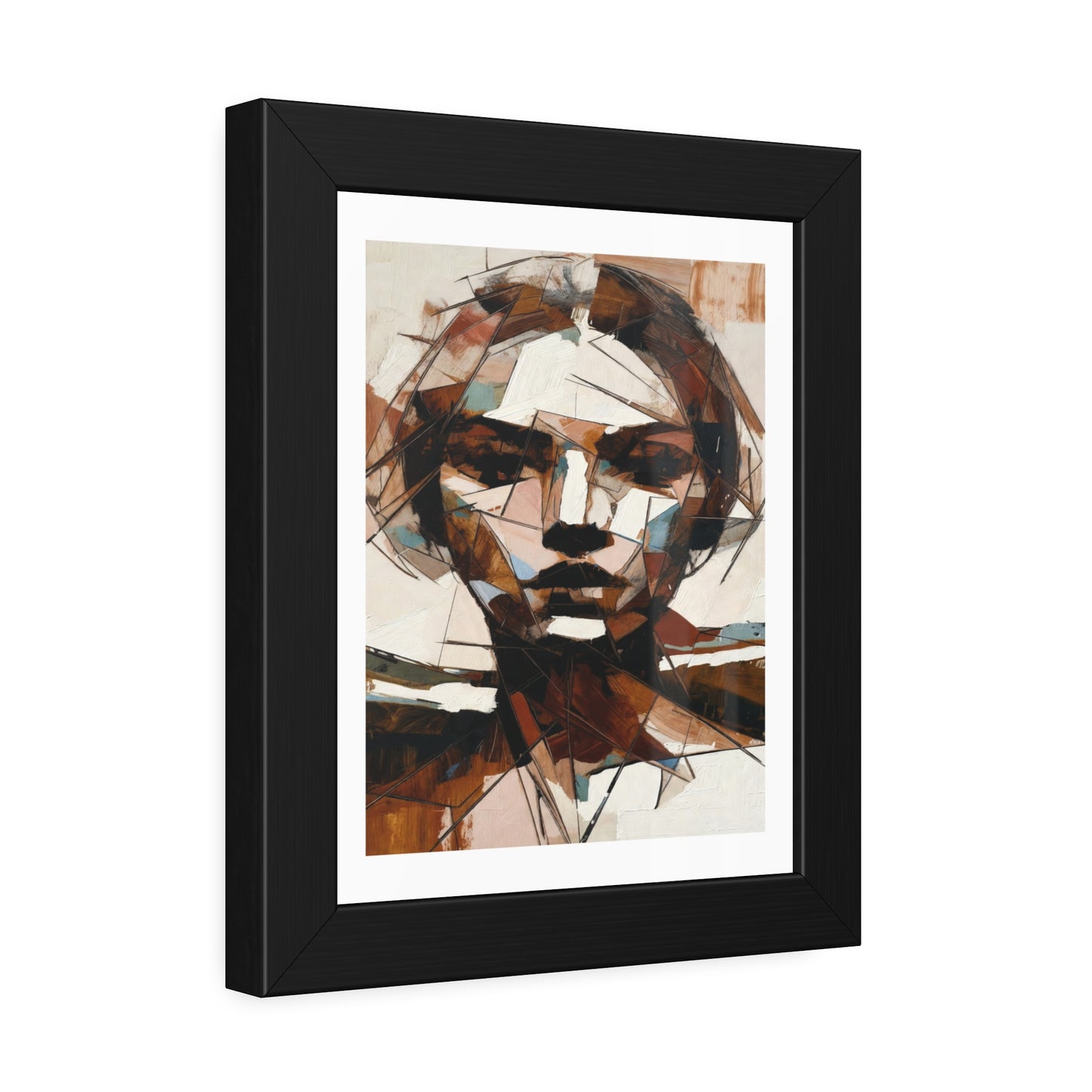 Abstract Cubist Portrait Framed Art Print — Modern Neutral Wall Decor