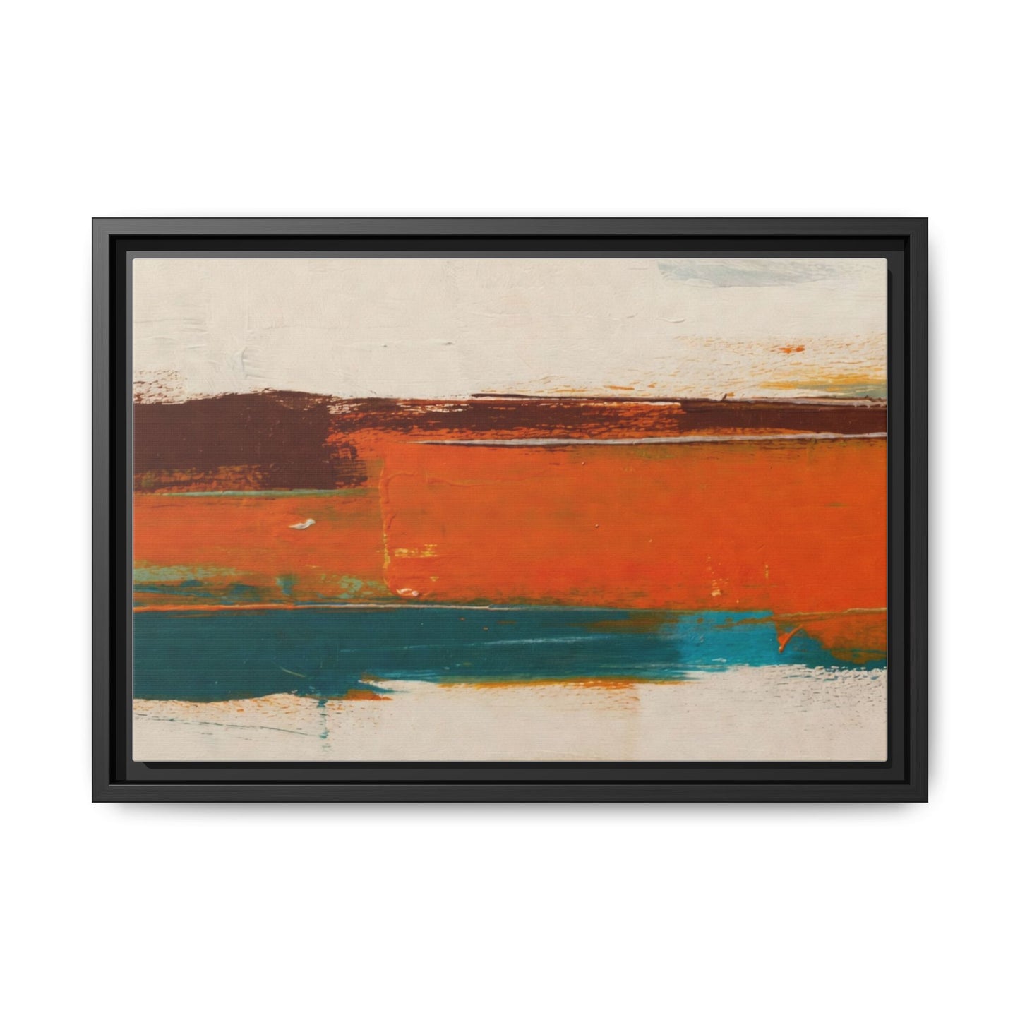 Abstract Horizon Matte Canvas Framed Print — Modern Orange Teal Wall Art