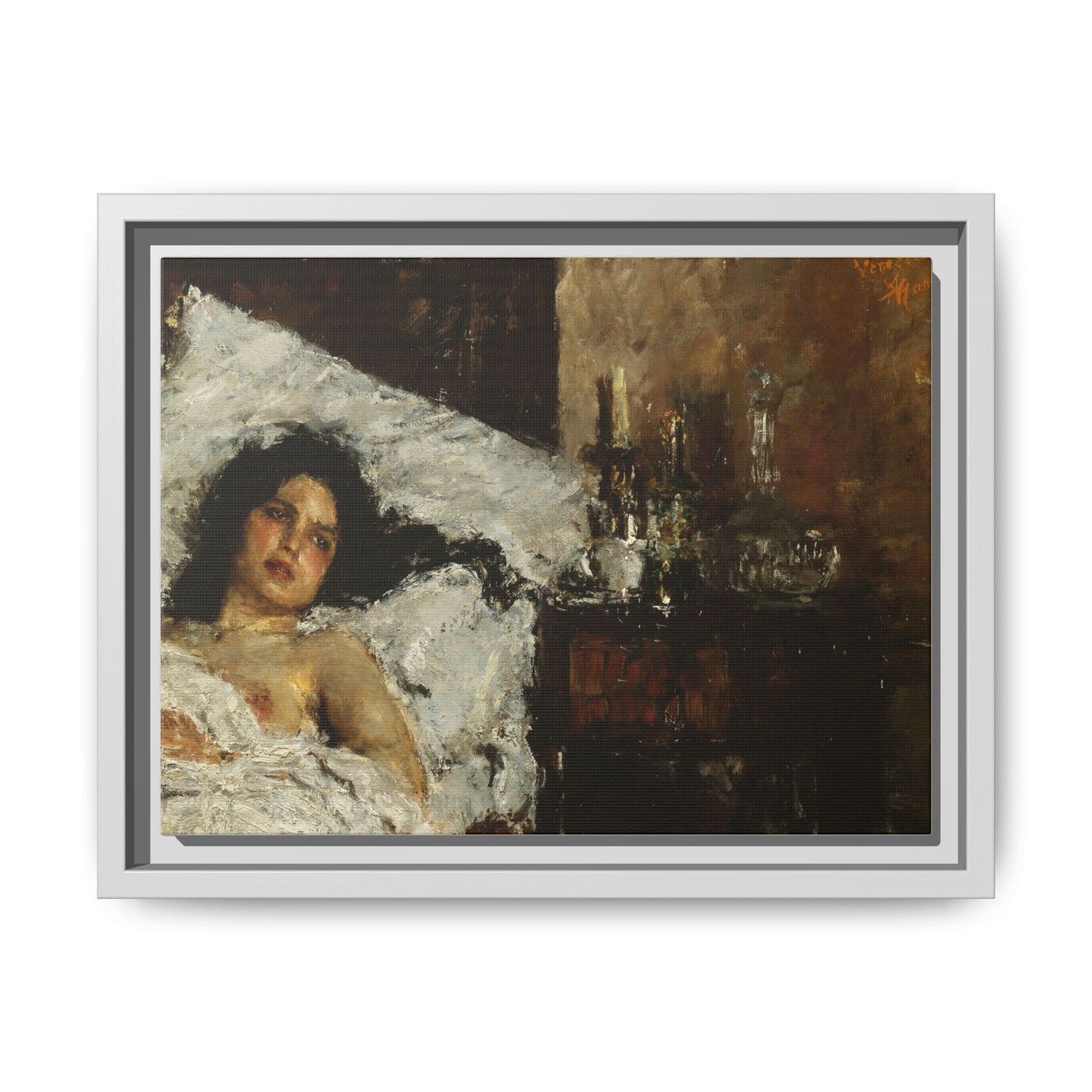 Resting by Antonio Mancini Framed Matte Canvas Wall Art Print