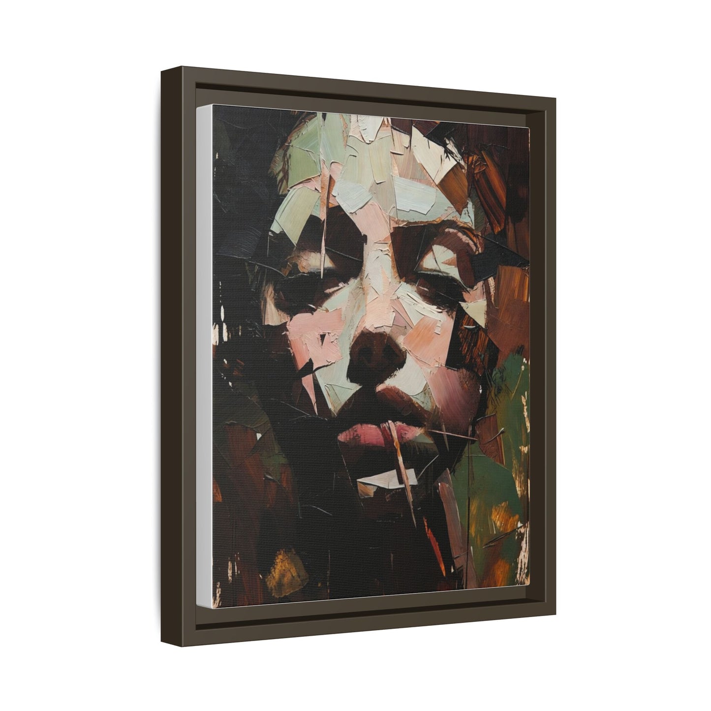 Matte Framed Canvas Art — Abstract Female Portrait, Moody Multicolor