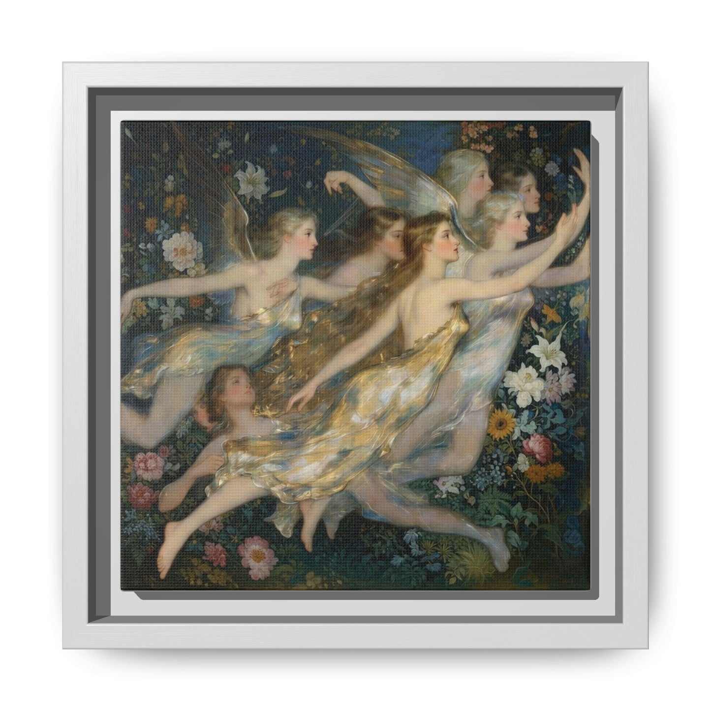 Framed Matte Canvas Wall Art — Vintage Fairies & Floral Painting