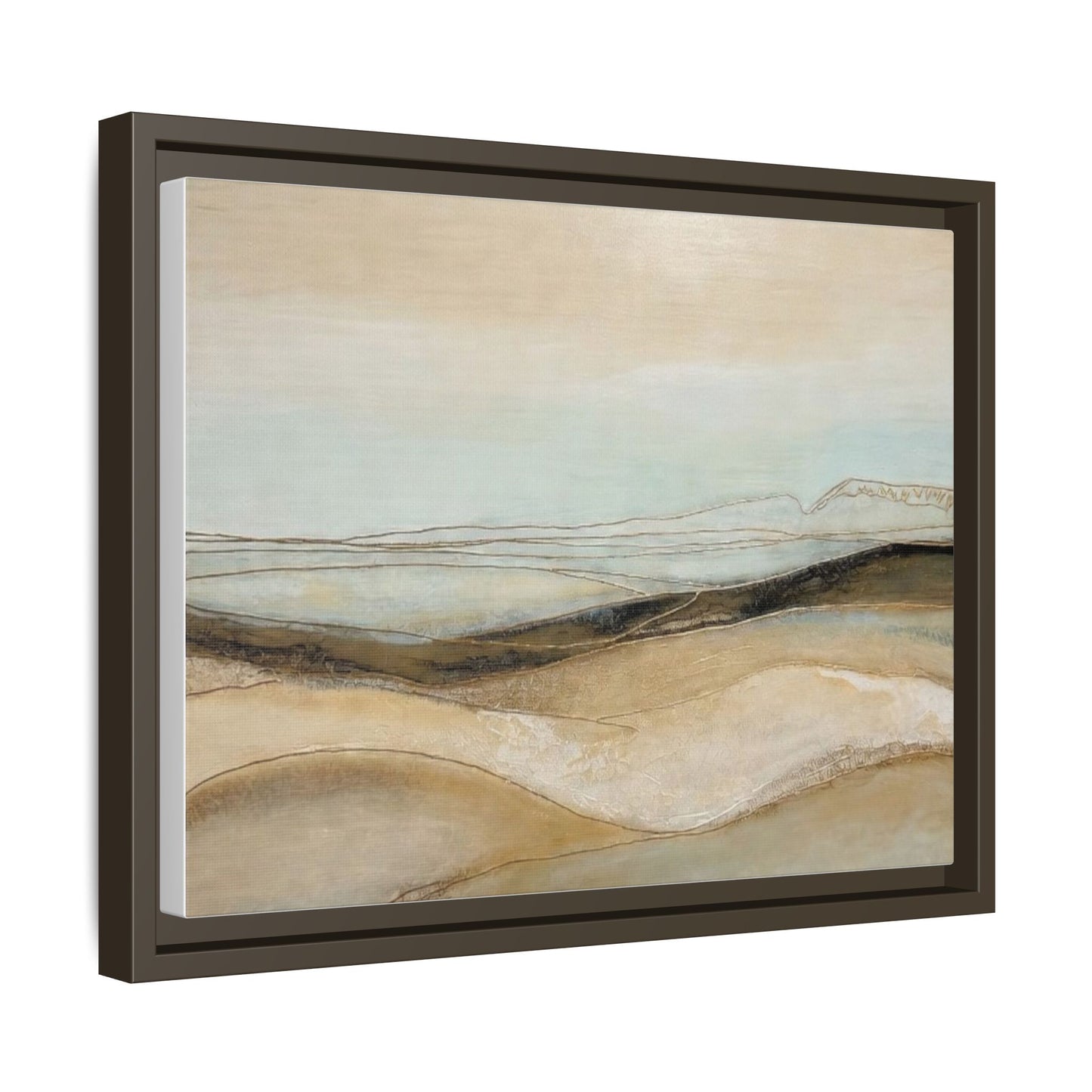 Framed Matte Canvas Wall Art — Neutral Abstract Landscape in Soft Blues & Earth Tones