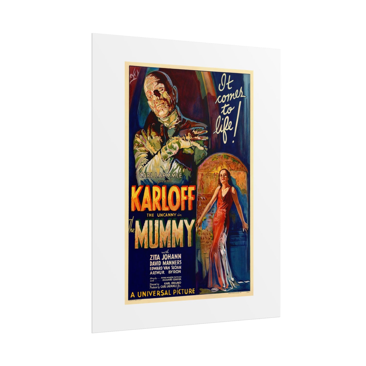 The Mummy 1932 film poster by Karoly Grosz Wall Art Print (Karloff "It Comes to Life!")