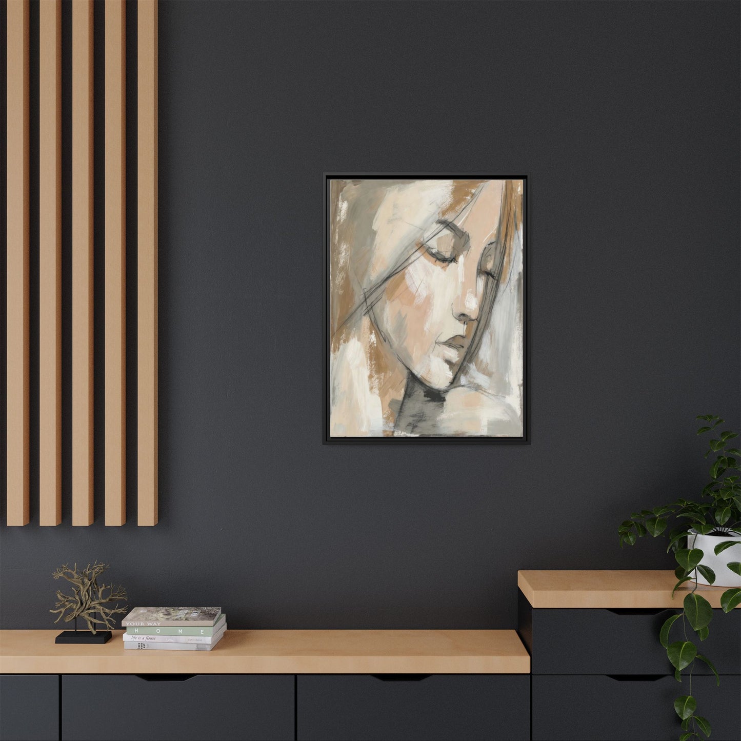 Framed Matte Canvas Art — Serene Abstract Portrait in Neutrals