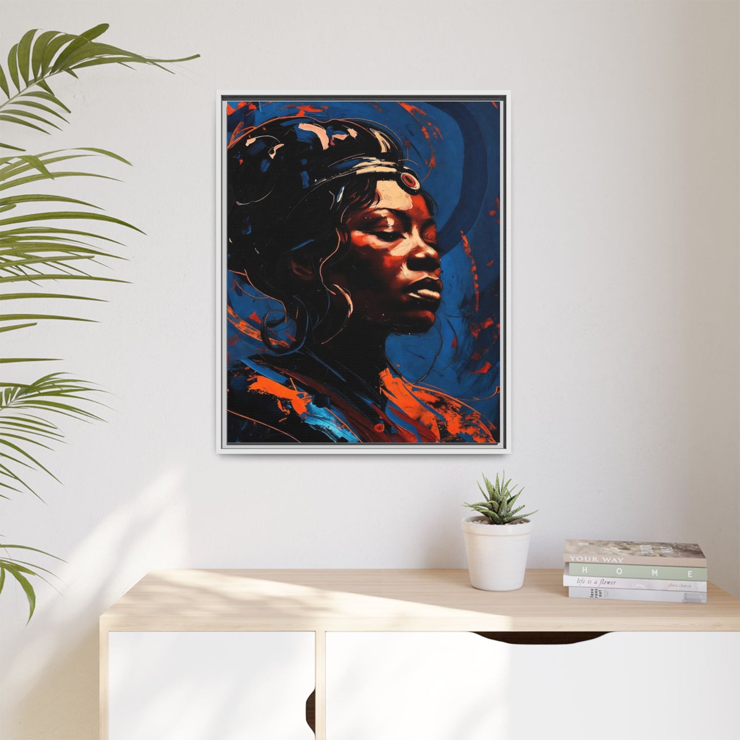 Framed Matte Canvas Art - Vibrant Portrait of a Black Woman (Multi-Color)