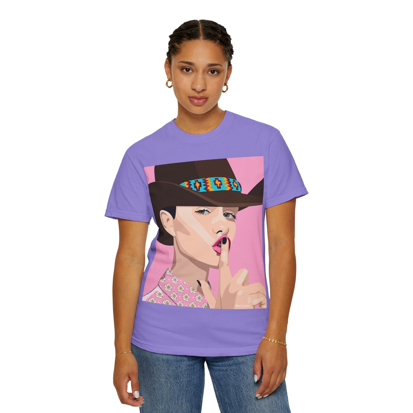 Cowgirl Pop Art T-Shirt — Pink 'Shh' Graphic Tee