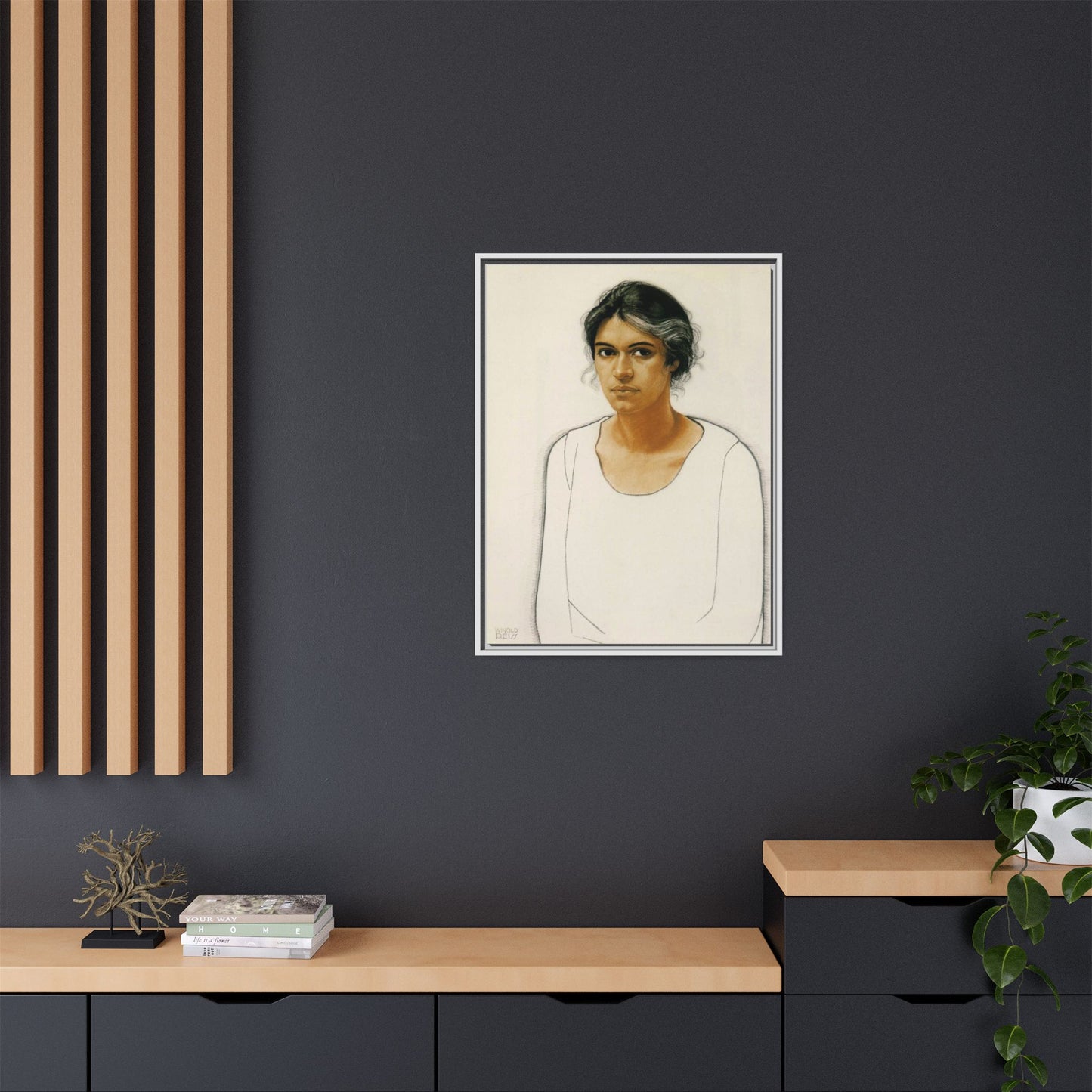 Portrait of a Woman by Winold Reiss Framed Matte Canvas Portrait Print