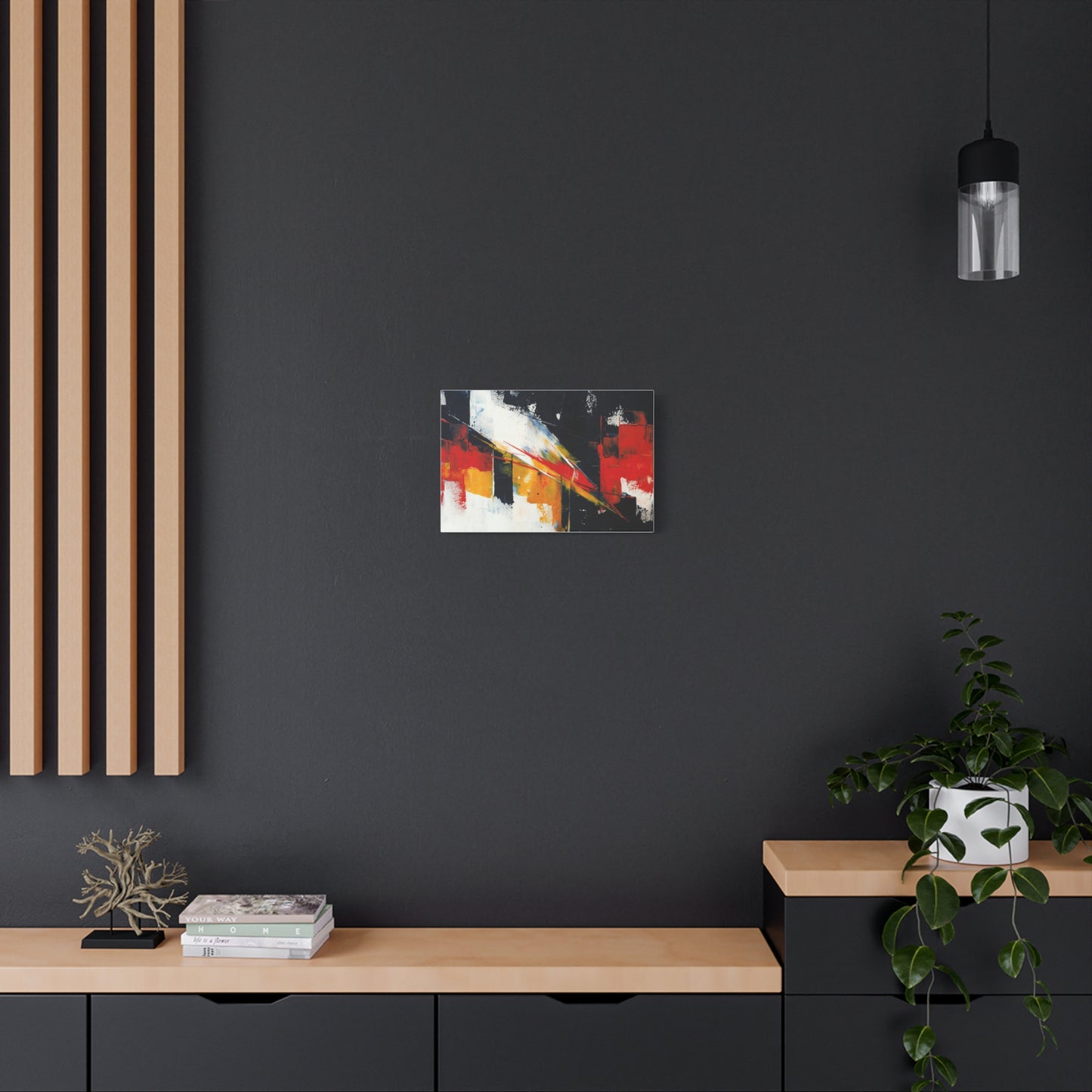 Abstract Geometric Canvas Art — Bold Red & Black Modern Wall Painting