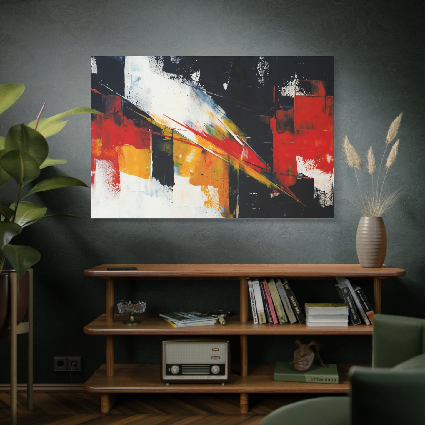Abstract Geometric Canvas Art — Bold Red & Black Modern Wall Painting