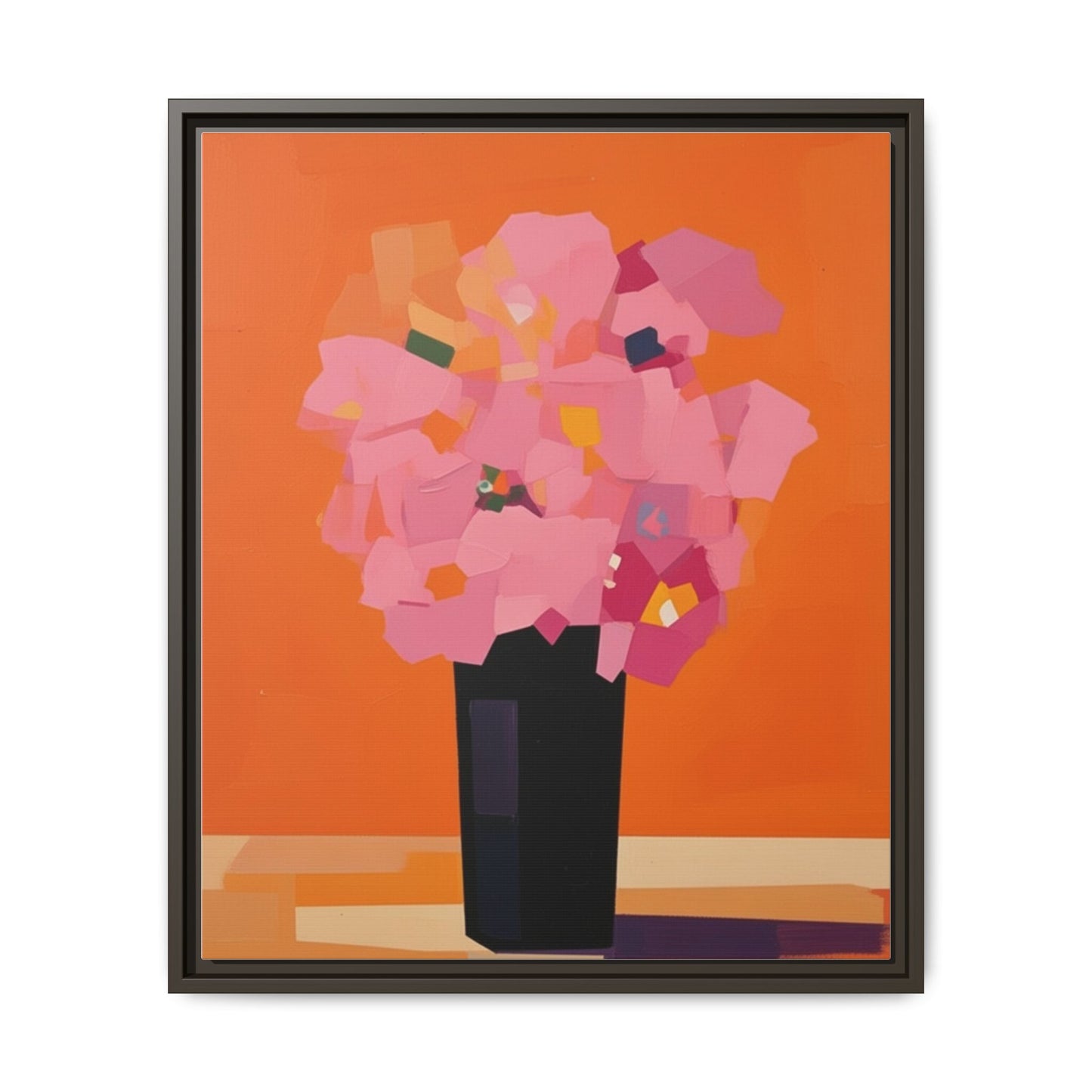 Framed Floral Canvas Art — Pink Bouquet on Orange Background