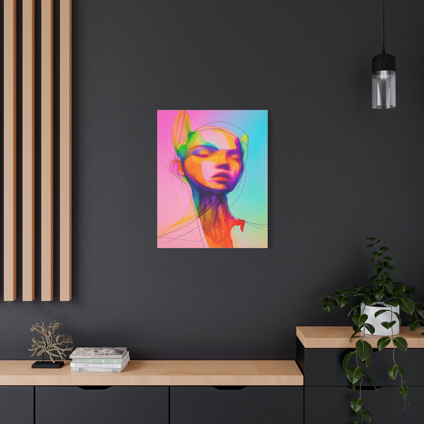 Abstract Neon Portrait Matte Canvas Wall Art