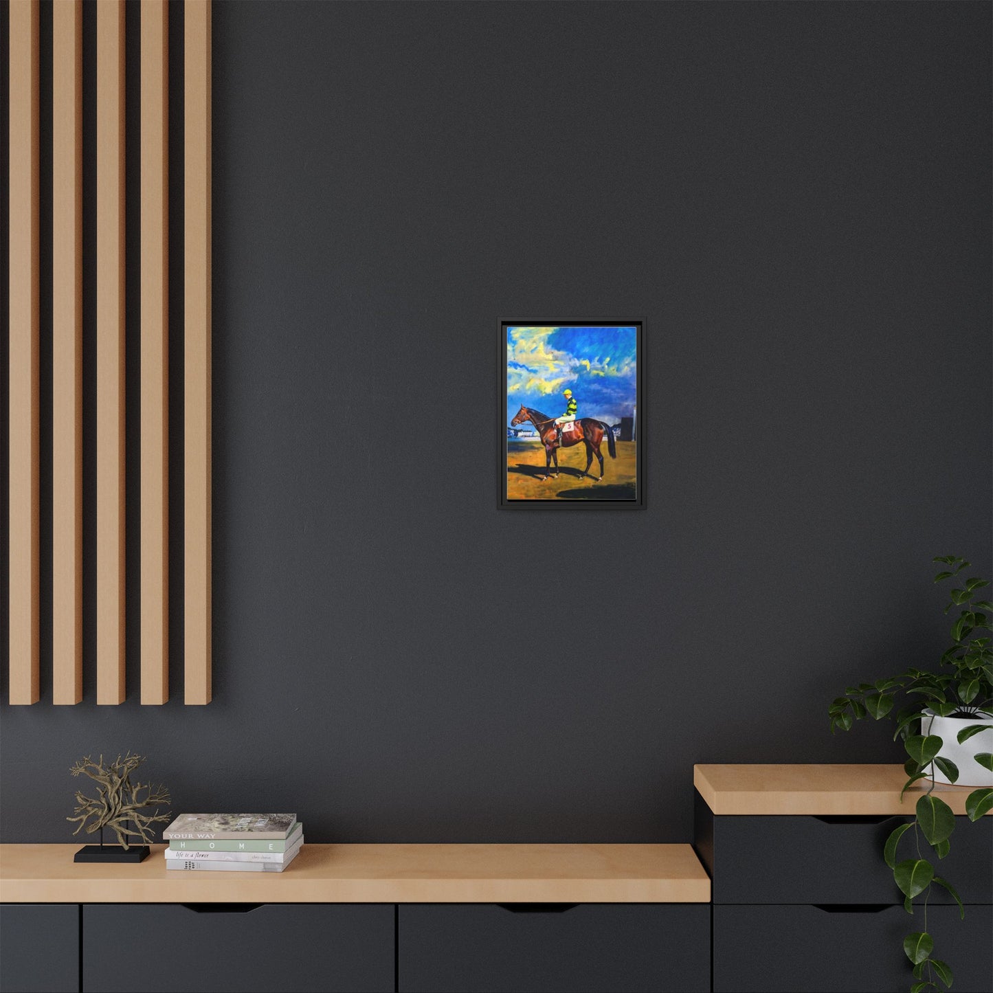 Framed Matte Canvas — Jockey on Racehorse Vintage Equestrian Wall Art
